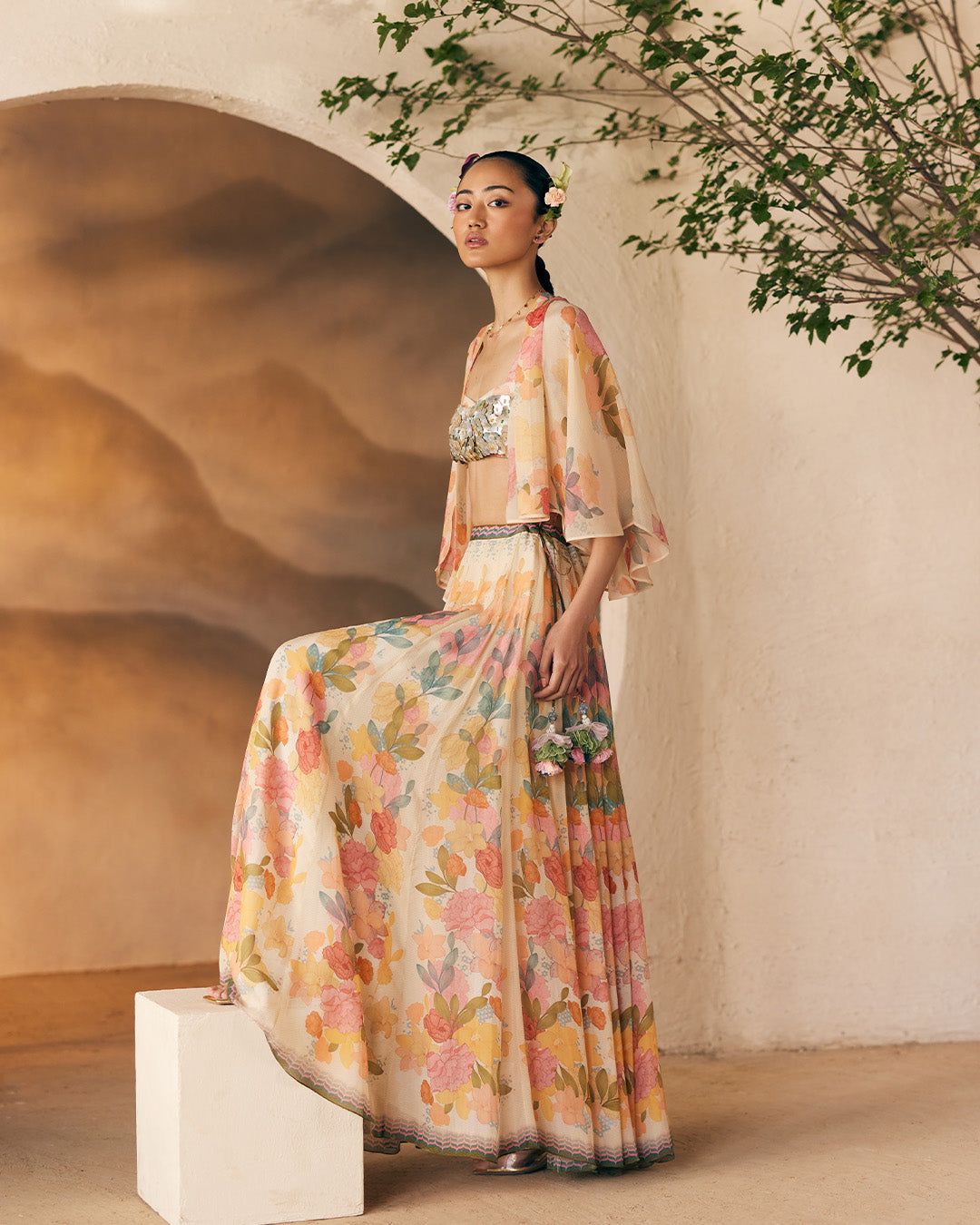SUMUR SKIRT and cape WITH Zanskar Shell Symphony BLOUSE (MSP 27)