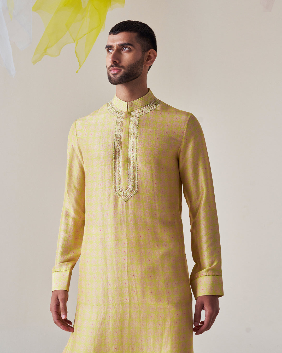 Spring Green Swirl Silk Kurta (MW KT 22)