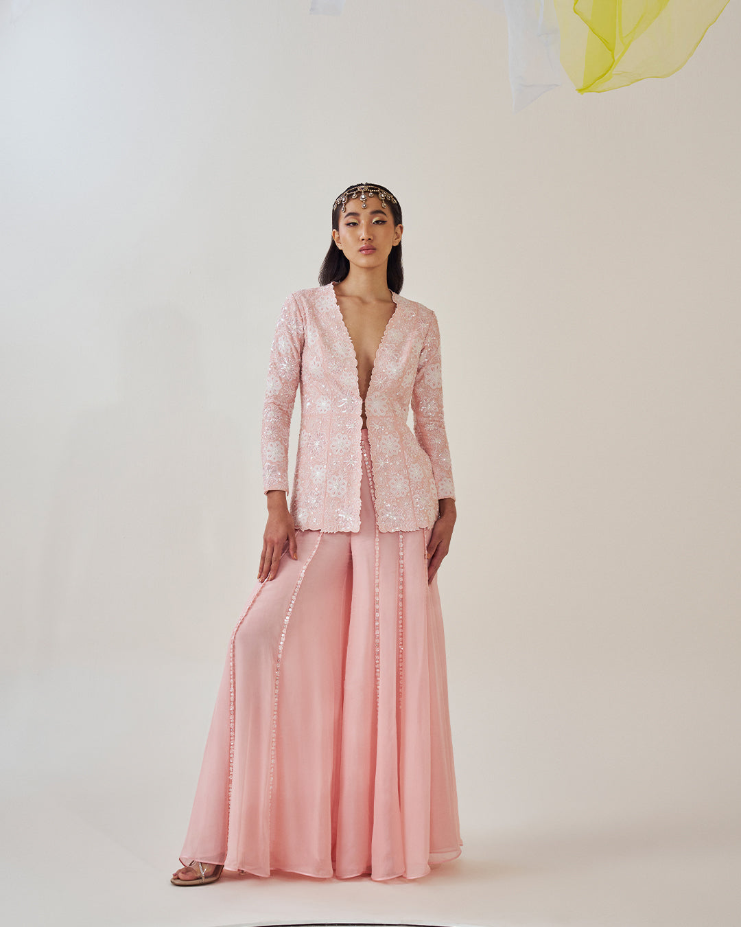 Silk Chanderi Hand Embroidered Jacket & Silk Sharara Set (MZ SH 06)