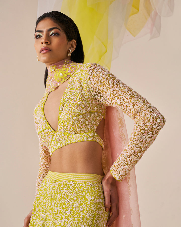 Sequined Blouse & Cutwork Sharara Set with Silk Organza Dupatta