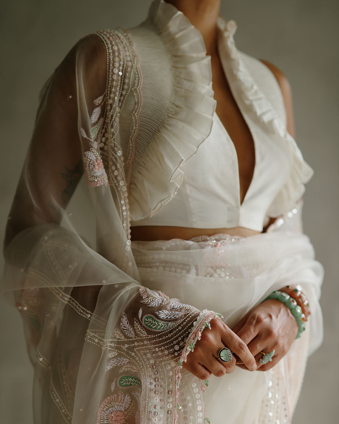 MOONDUST SILK ORGANZA SAREE SET (ZHR SR 08)