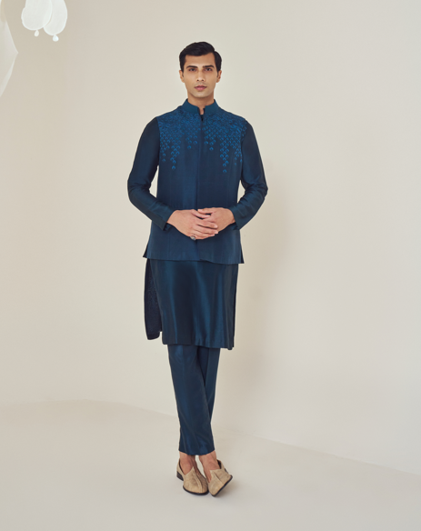 Nightsky SIlk Chanderi Embroidered Kurta & Waistcoat Set (MW KT 02, MW WC 21)