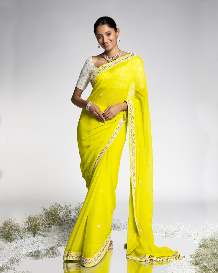 SPRING GREEN SILK CHIFFON SAREE (SWSR10)