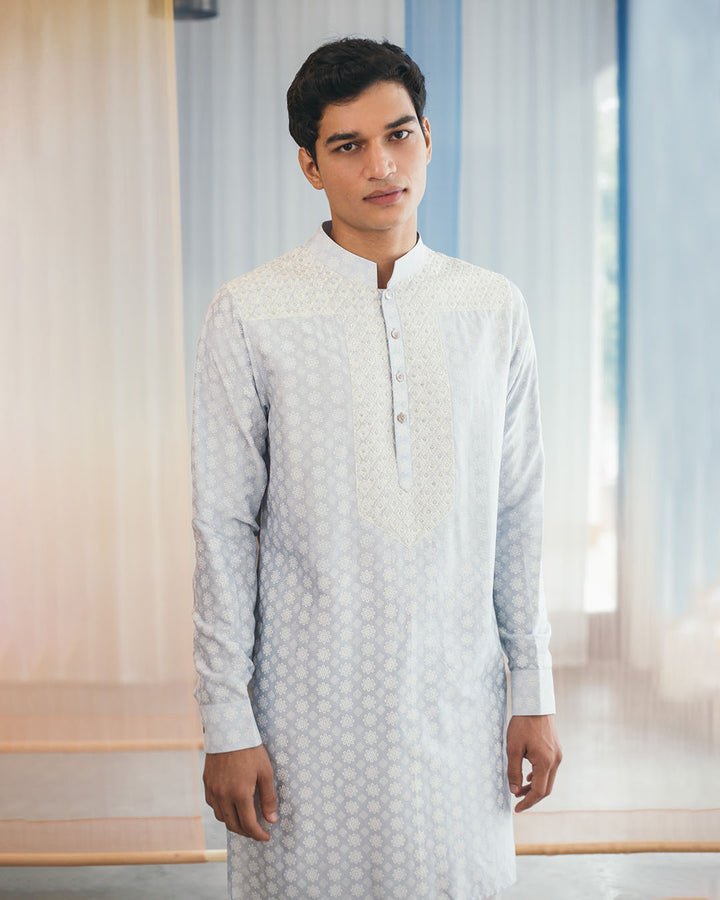 POWDER BLUE SILK PRINTED KURTA (MWKT20)