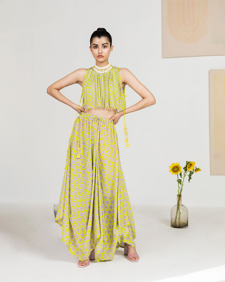 Spring Green Swirl Printed Dhoti Set (JNPL 16)