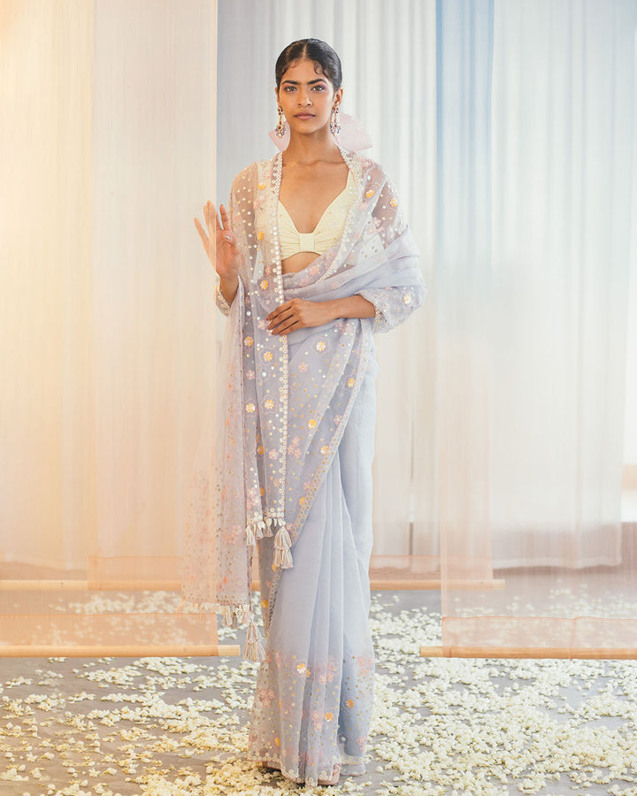 POWDER BLUE RAINDROP SAREE (WCSR02)