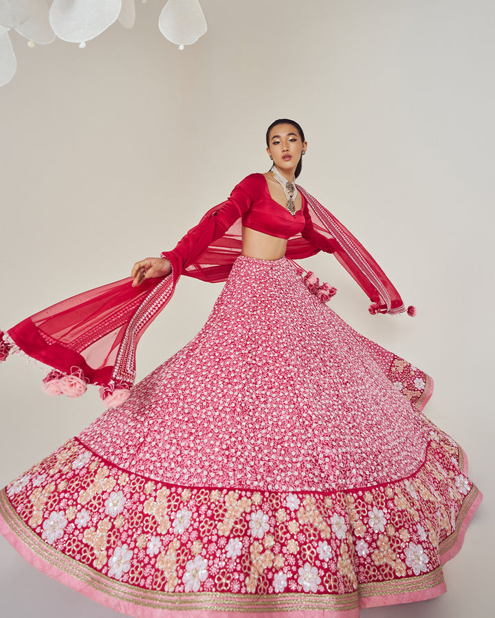 Silk Lehenga Set: Paired with blouse Silk Organza Dupatta