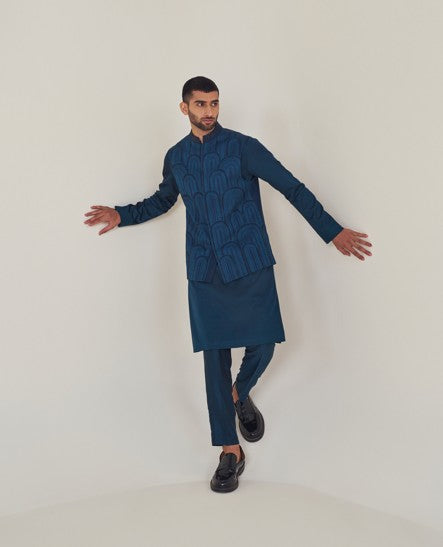 Nightsky Silk Satin Kurta & Embroidered Waistcoat Set (MW KT 01, MW WC 25)