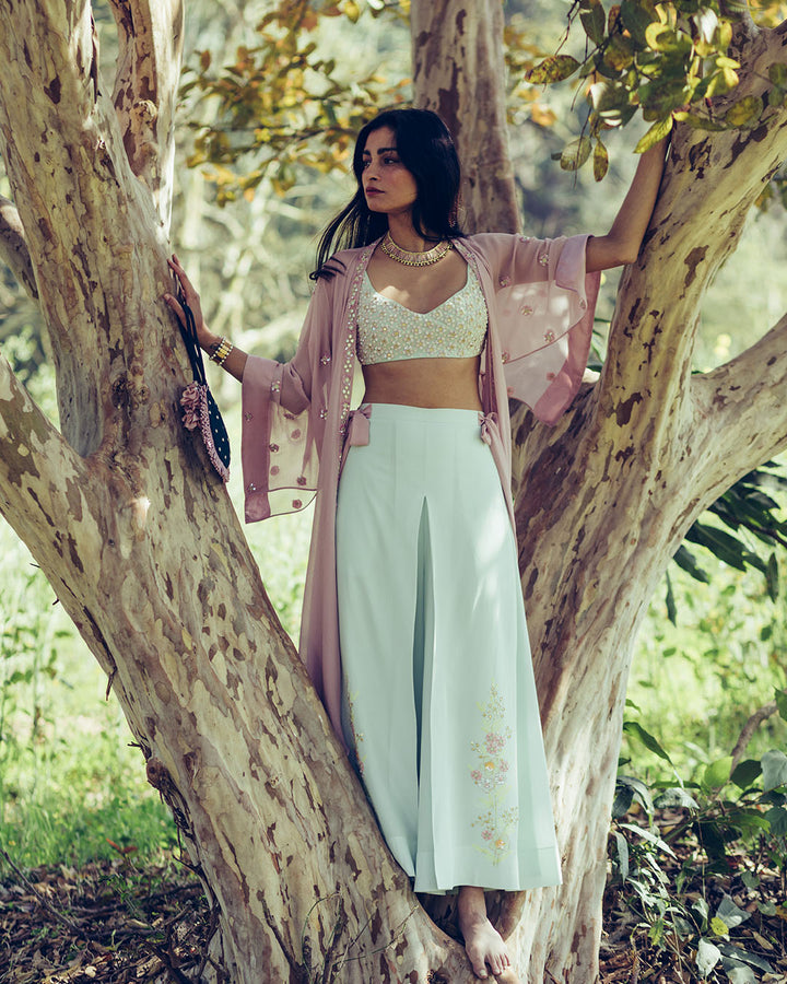Hand Embroidered Cape paired with Blouse and Pants (SW12)
