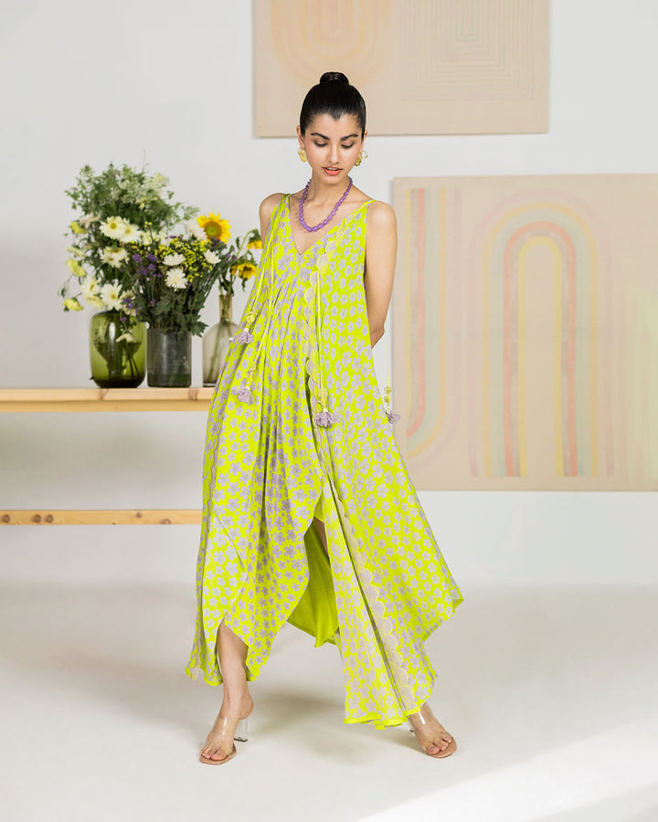 Spring Green Silk Crepe Periwinkle Dress (JNPL 22)