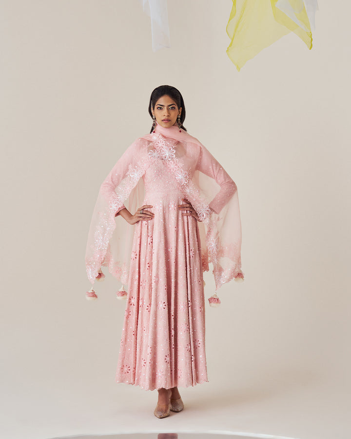 Silk Georgette Anarkali with Silk Chanderi Pant & Silk Organza Dupatta Set