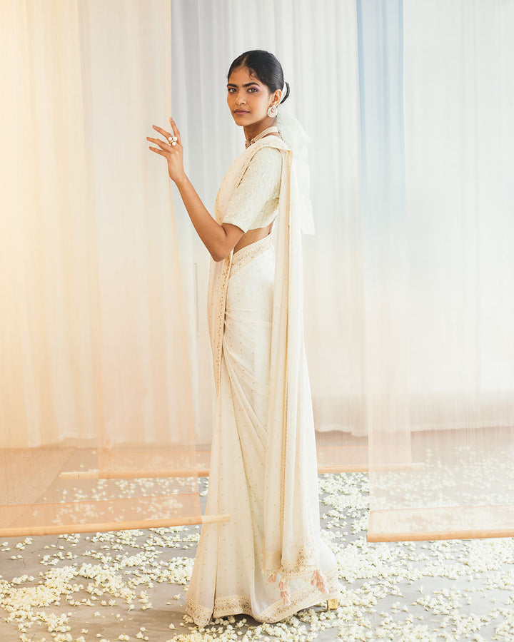 IVORY SILK CHIFFON SAREE (SWSR10)