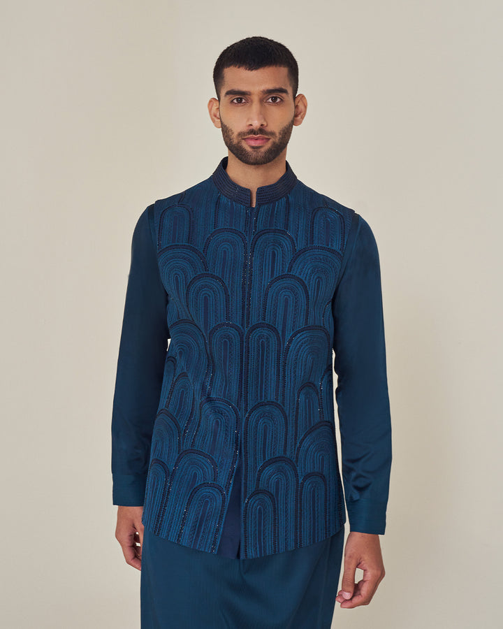Nightsky Silk Satin Kurta & Embroidered Waistcoat Set (MW KT 01, MW WC 25)