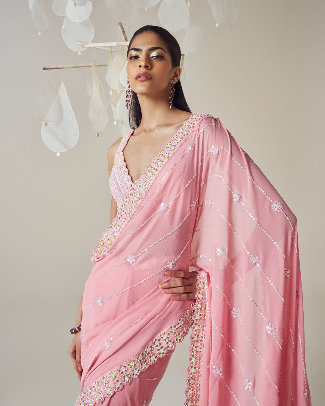 Silk Georgette Saree: Beautifully Embroidered Border & Intricate Detailing