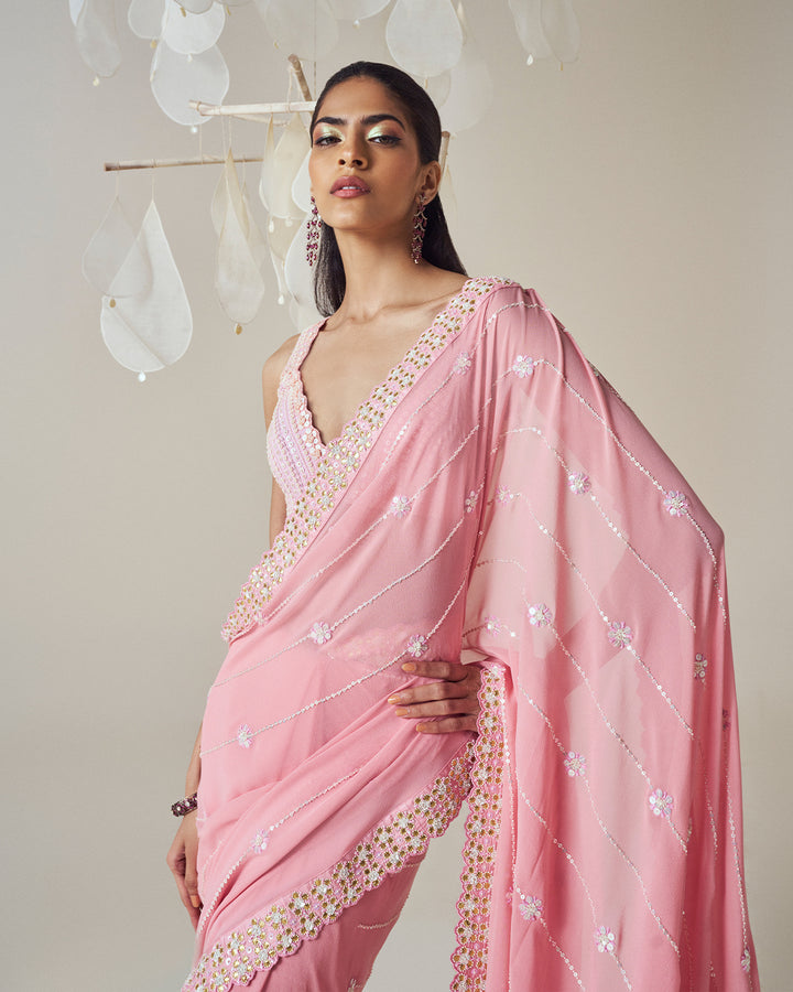 Silk Georgette Saree: Beautifully Embroidered Border & Intricate Detailing