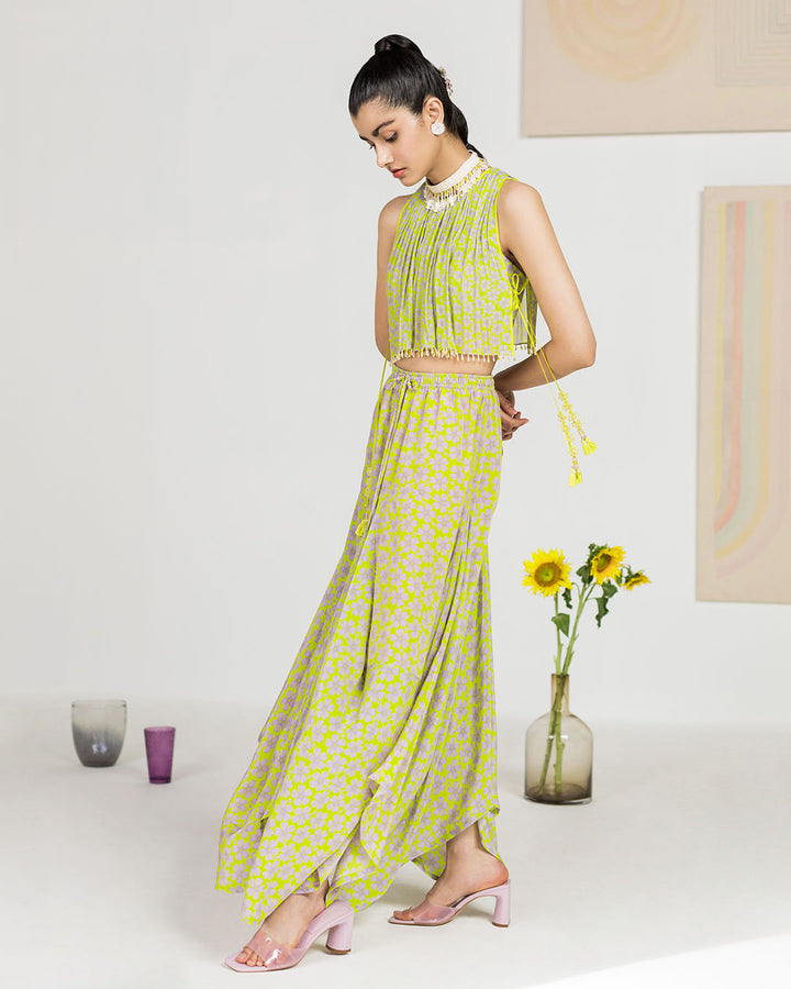 Spring Green Swirl Printed Dhoti Set (JNPL 16)