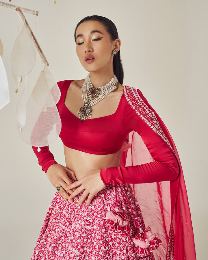 Silk Lehenga Set: Paired with blouse Silk Organza Dupatta