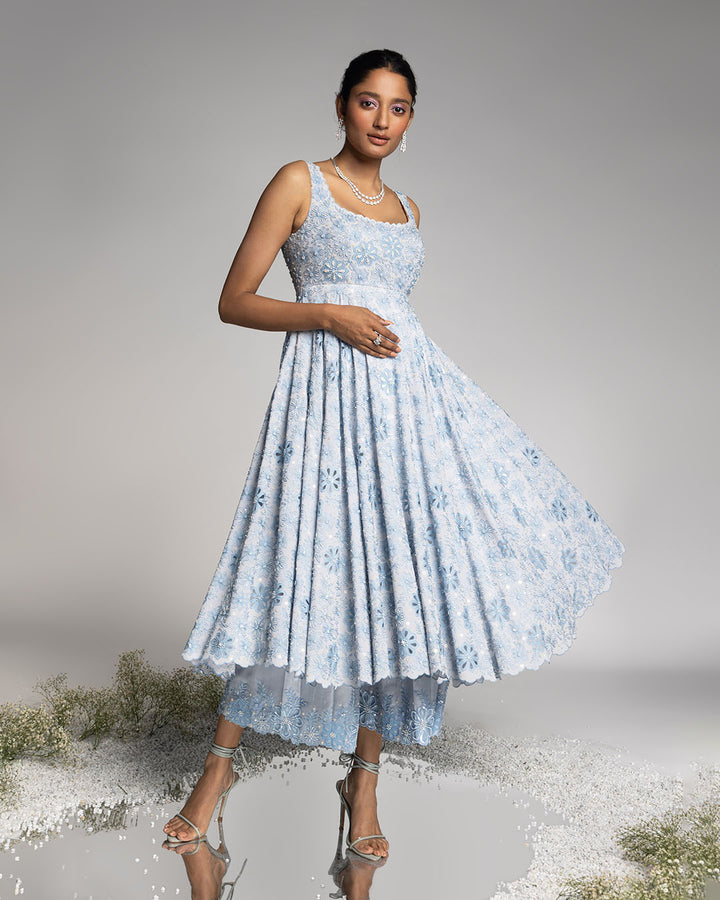 FULLY EMBROIDERED POWDER BLUE ANARKALI  SET (MZANK04)