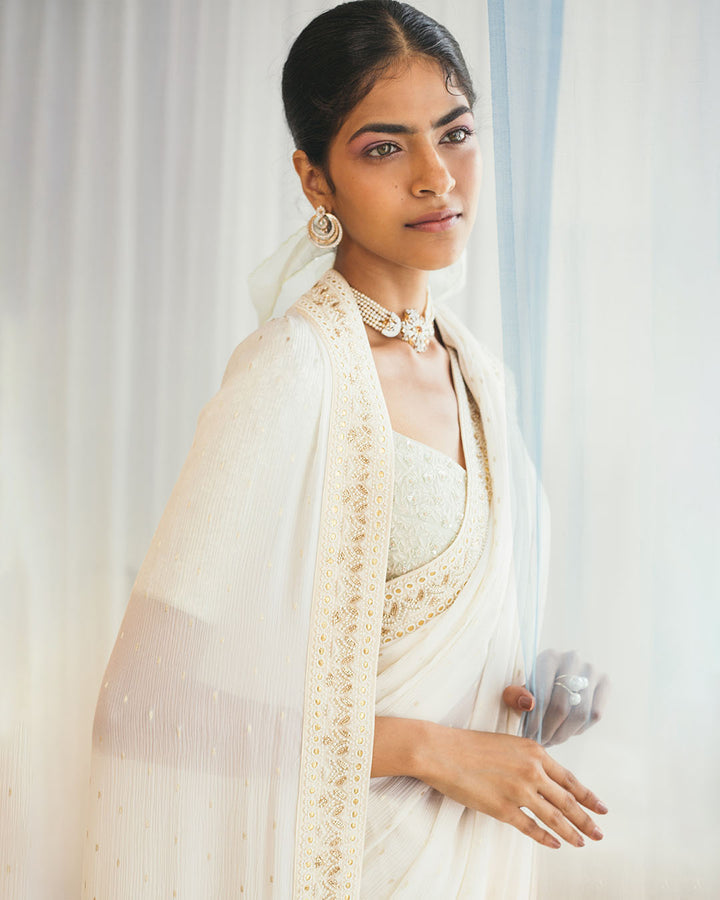 IVORY SILK CHIFFON SAREE (SWSR10)