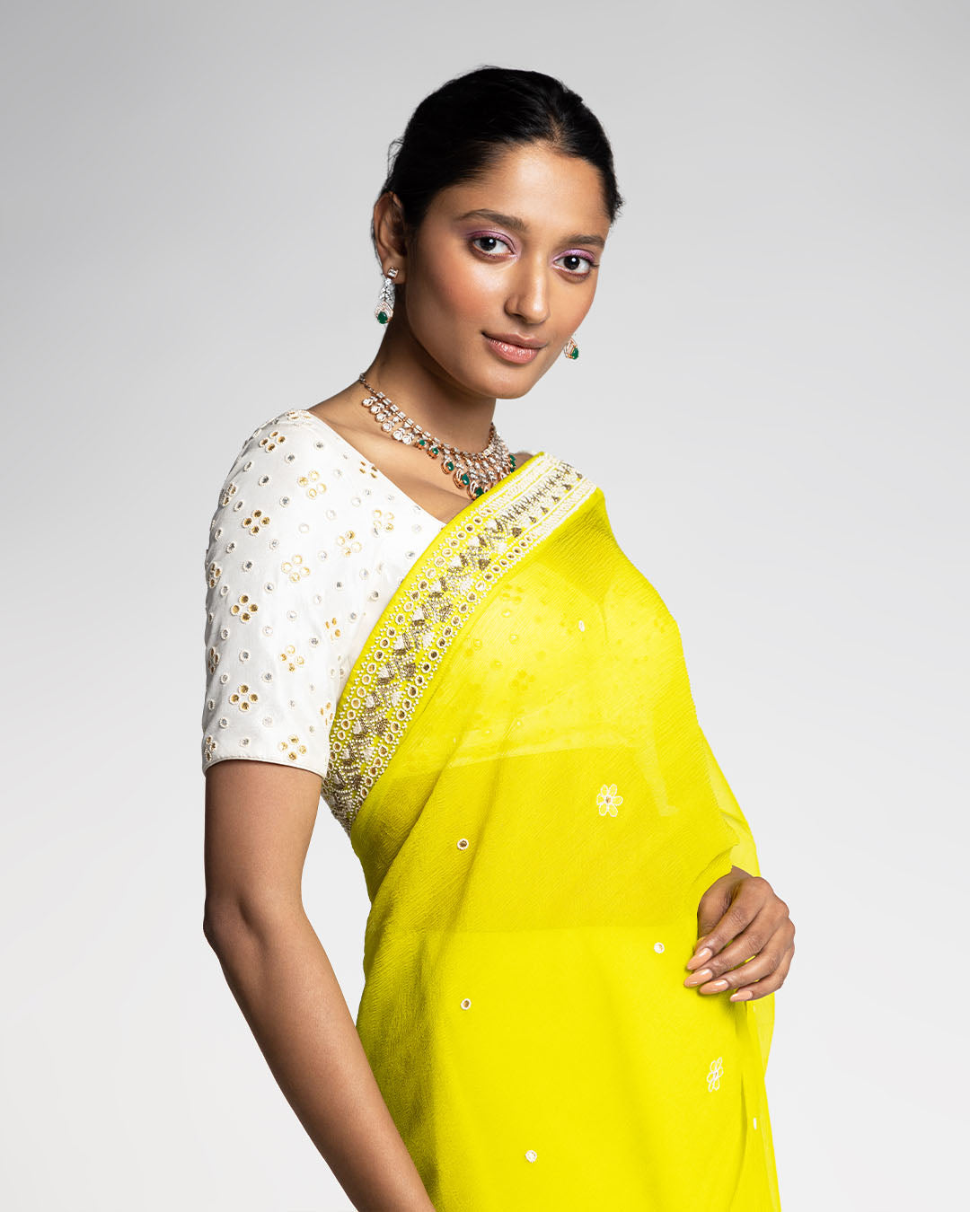 SPRING GREEN SILK CHIFFON SAREE (SWSR10)