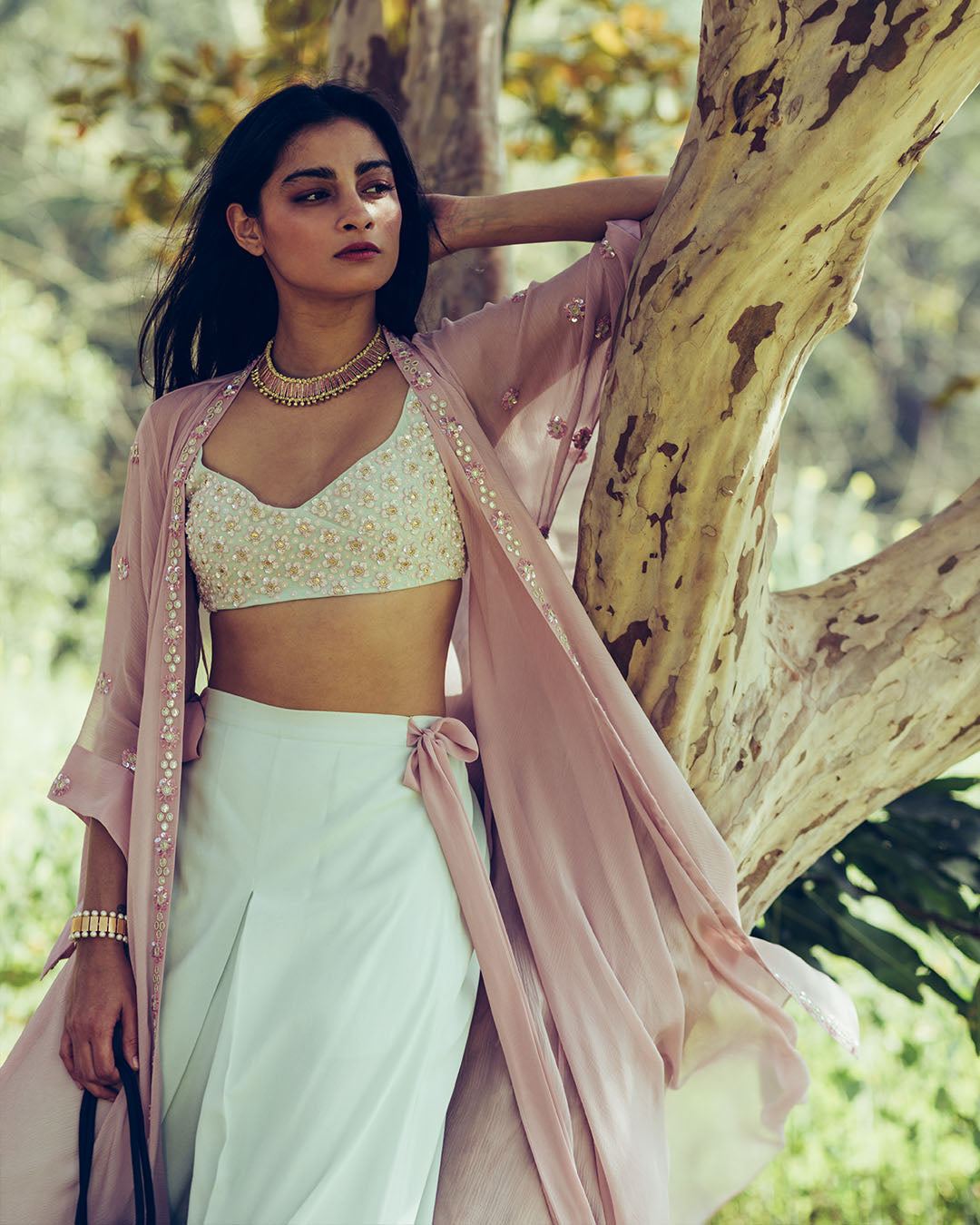 Hand Embroidered Cape paired with Blouse and Pants (SW12)
