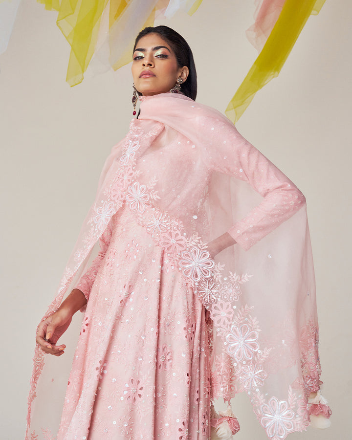 Silk Georgette Anarkali with Silk Chanderi Pant & Silk Organza Dupatta Set