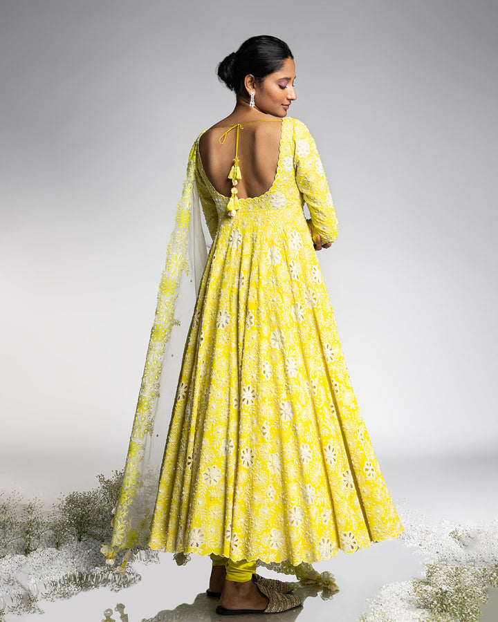 SPRING GREEN HAND EMBROIDERED ANARKALI (MZANK05)