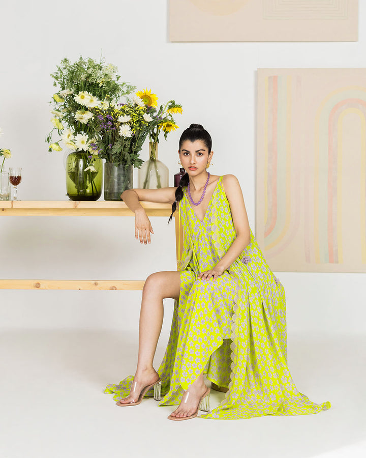 Spring Green Silk Crepe Periwinkle Dress (JNPL 22)