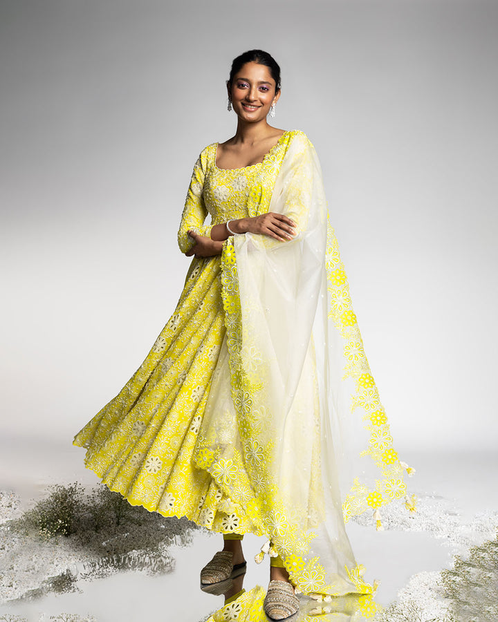 SPRING GREEN HAND EMBROIDERED ANARKALI (MZANK05)