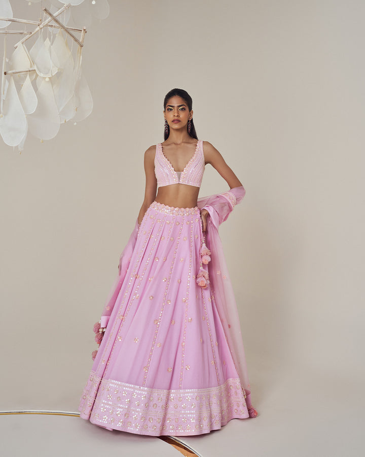 Silk Chanderi Lehenga Set: Paired with Sleeveless Silk Blouse & Silk Organza Dupatta (MZ LH 02)