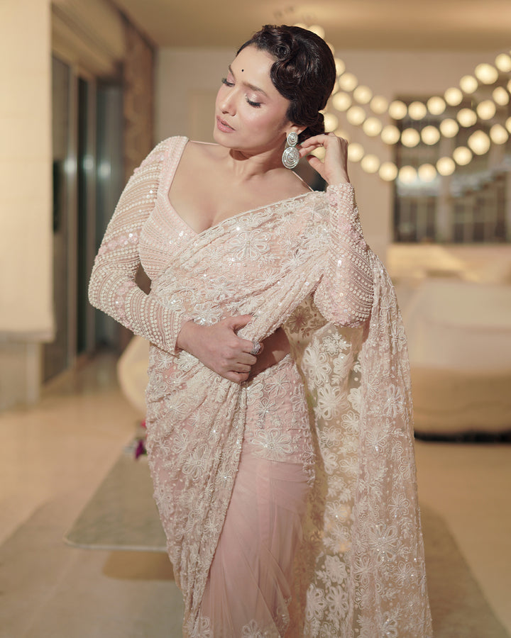 Ankita Lokhande in Elegant Jaal Embroidered SAREE Set