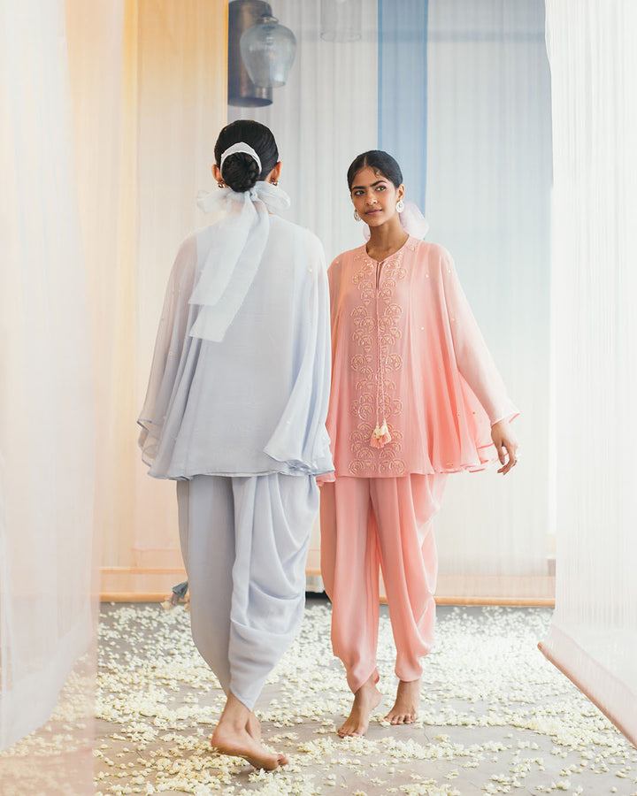 CRYSTAL ROSE  CAPE KURTI WITH COWL DHOTI SET (SW09)