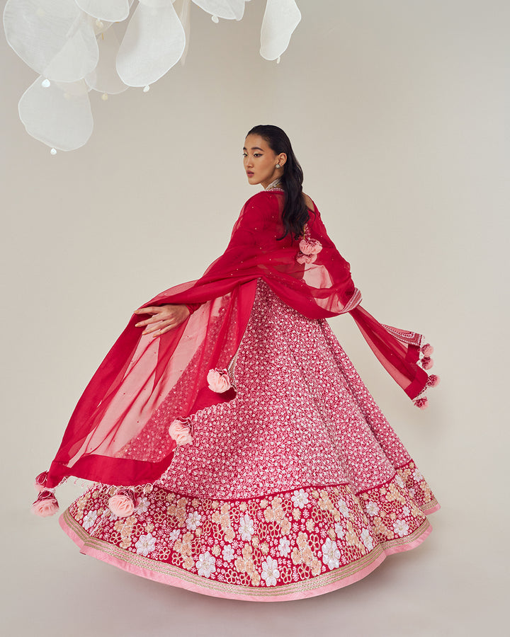 Silk Lehenga Set: Paired with blouse Silk Organza Dupatta