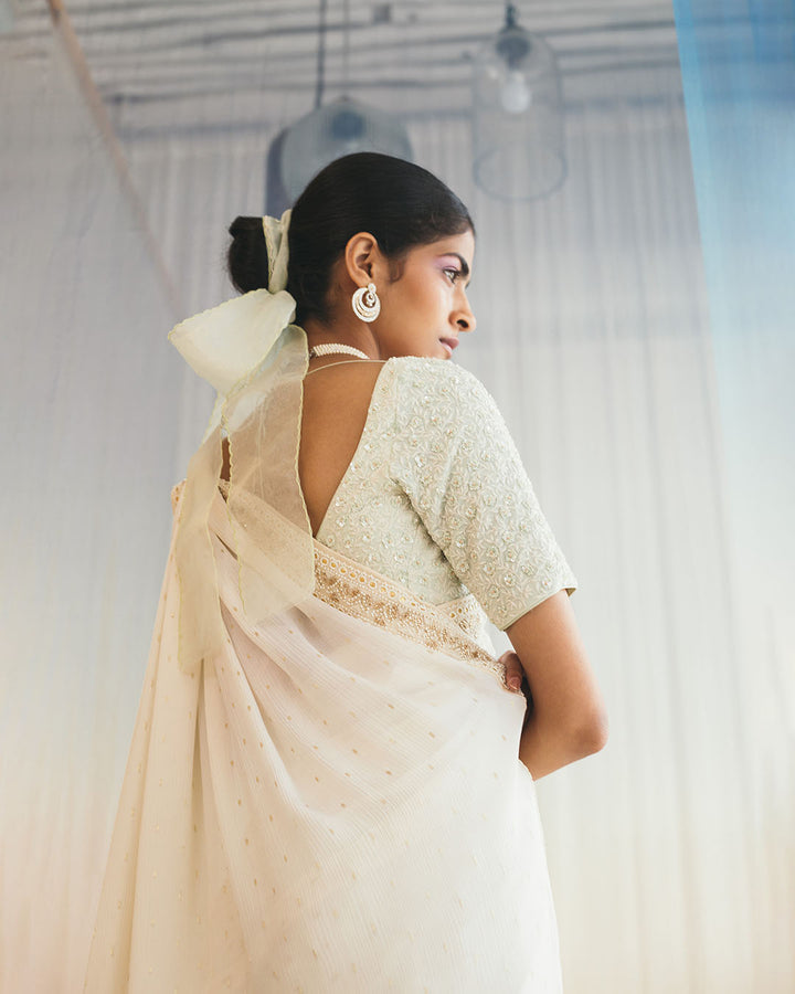 IVORY SILK CHIFFON SAREE (SWSR10)