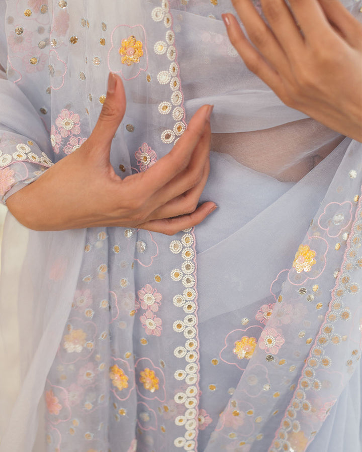 POWDER BLUE RAINDROP SAREE (WCSR02)