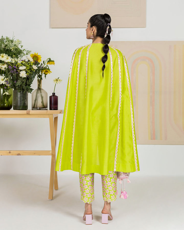 Spring Green Silk Chanderi Cape Set (jnpl 25)