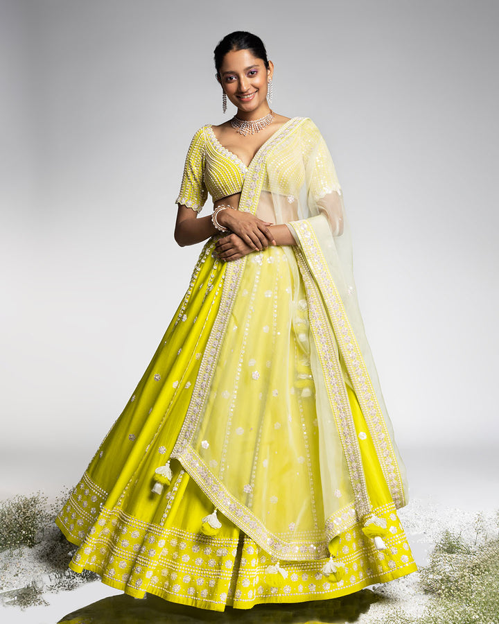 SPRING GREEN SEQUINS AND BEAD WORK LEHENGA (MZLH02)