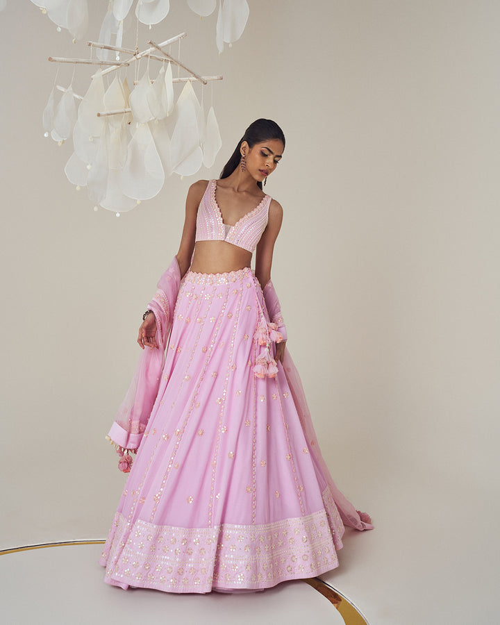 Silk Chanderi Lehenga Set: Paired with Sleeveless Silk Blouse & Silk Organza Dupatta (MZ LH 02)
