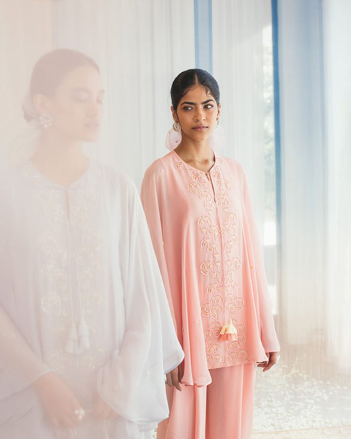 CRYSTAL ROSE  CAPE KURTI WITH COWL DHOTI SET (SW09)
