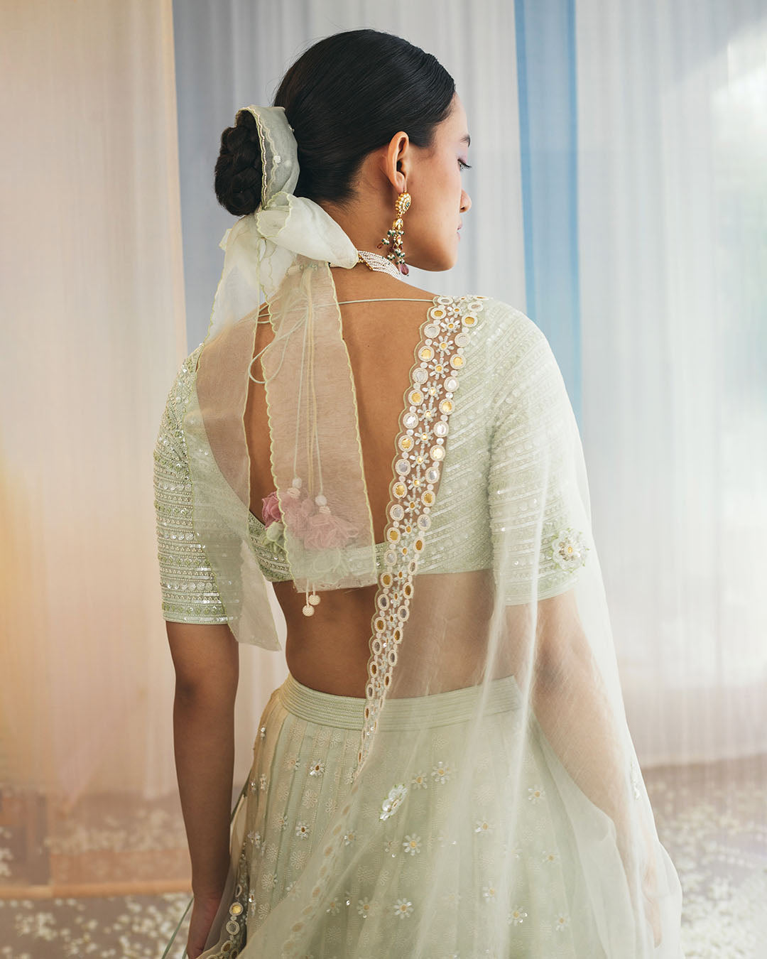 LIME ORGANZA BLOCK PRINTED LEHENGA (WCLH02)