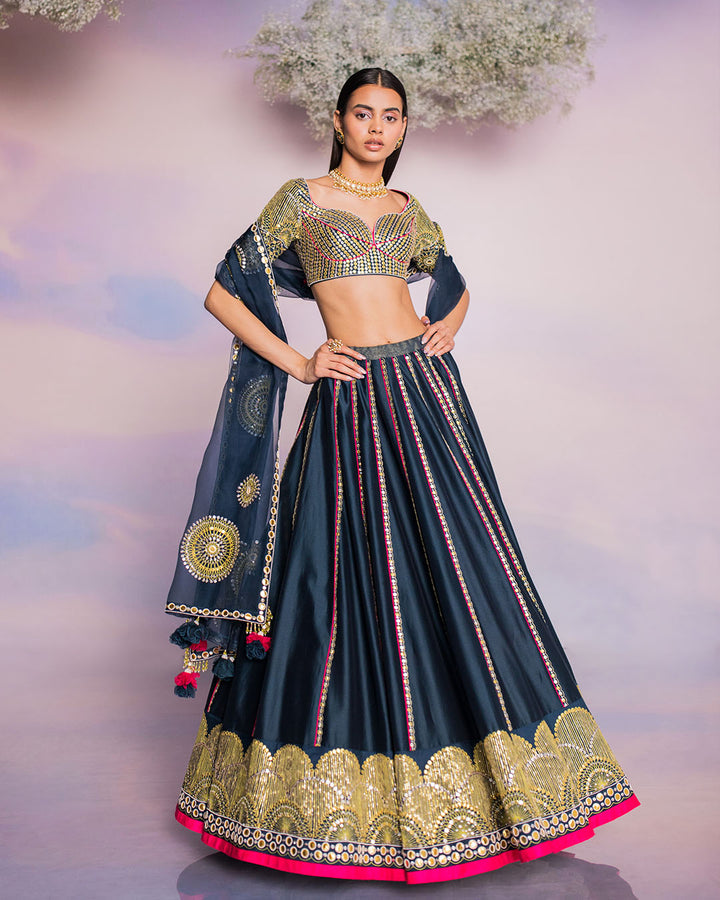NIGHT SKY  AND GOLD LEHENGA SET (MZLH05B)