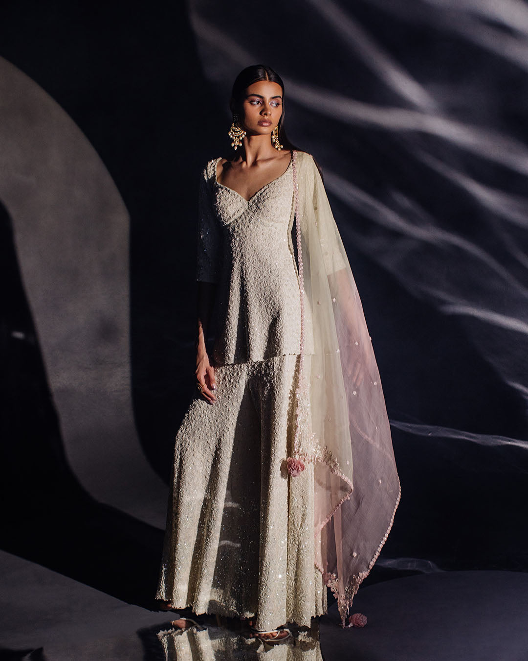 SHIMMERY SEA FOAM LIME SHARARA SET  (MZSH01B)