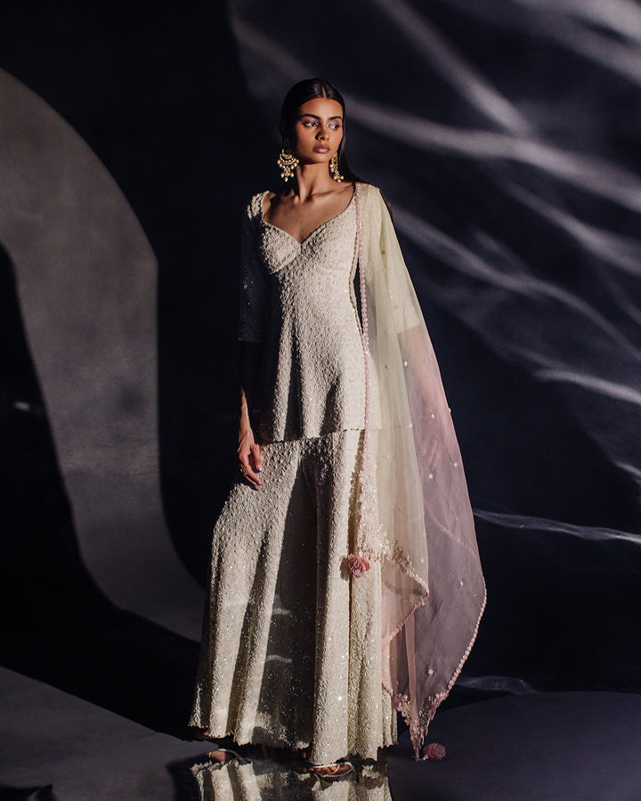 SHIMMERY SEA FOAM LIME SHARARA SET  (MZSH01B)