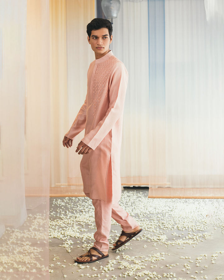 SOFT ROSE SILK CHANDERI KURTA(MWKT14)