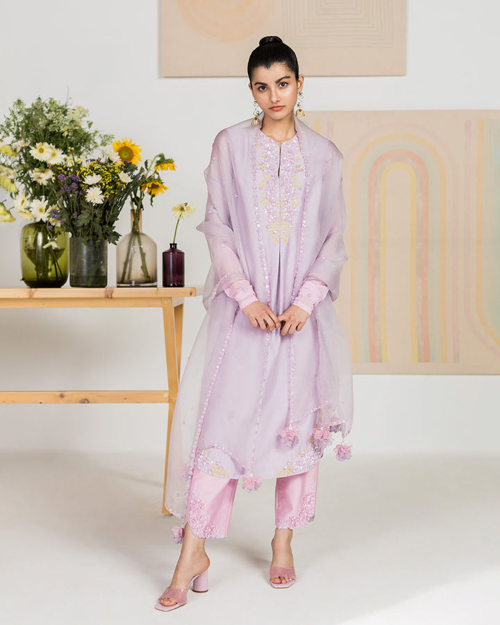 Lavender Silk Chanderi Kurta Set (JNPL 11)