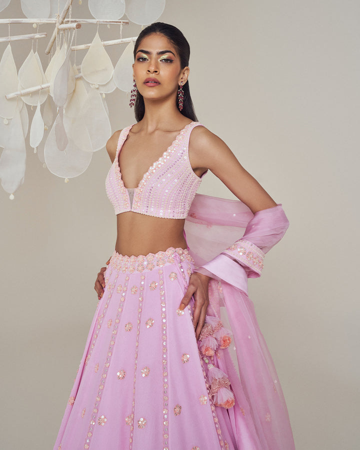 Silk Chanderi Lehenga Set: Paired with Sleeveless Silk Blouse & Silk Organza Dupatta (MZ LH 02)