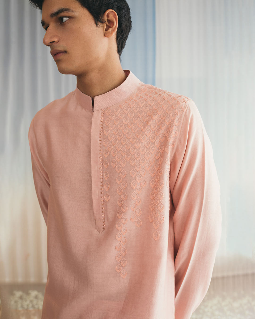 SOFT ROSE SILK CHANDERI KURTA(MWKT14)