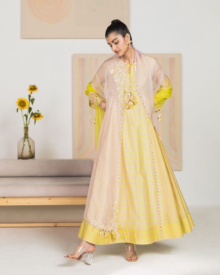 Spring Green Swirl Anarkali Set (JNPL01)