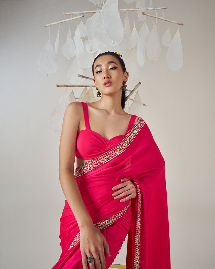 Silk Satin Georgette Saree: Paired with a Twist Knot Blouse (MZ SR 08)