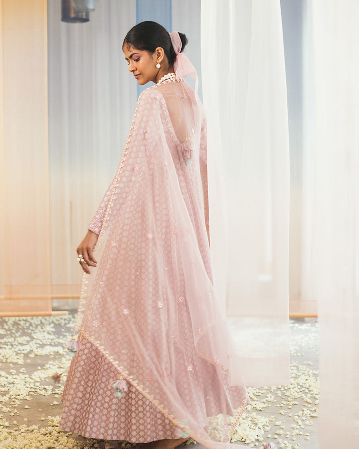 MAUVE SILK BLOCK PRINTED KALIDAR (WC01)